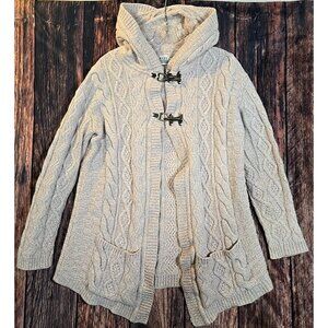 Blarney Aran Originals Merino Wool Sweater Jacket Cardigan Hooded Cable Knit L